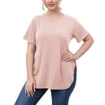 thumbnail image 1 of YOTMKGDO Short Sleeve Crew Neck Shirt | Women's European And American Plus Size Women's Clothing Supplier Manufacturer Casual Simple Tops Slit T Shirt, summer tops for women (Pink, XXL), 1 of 9