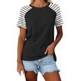 thumbnail image 1 of YOTMKGDO Short Sleeve Crew Neck Shirt | Women's Patchwork Striped Color Block Loose Casual d T Shirt, summer tops for women, Size S-XXL, 1 of 5