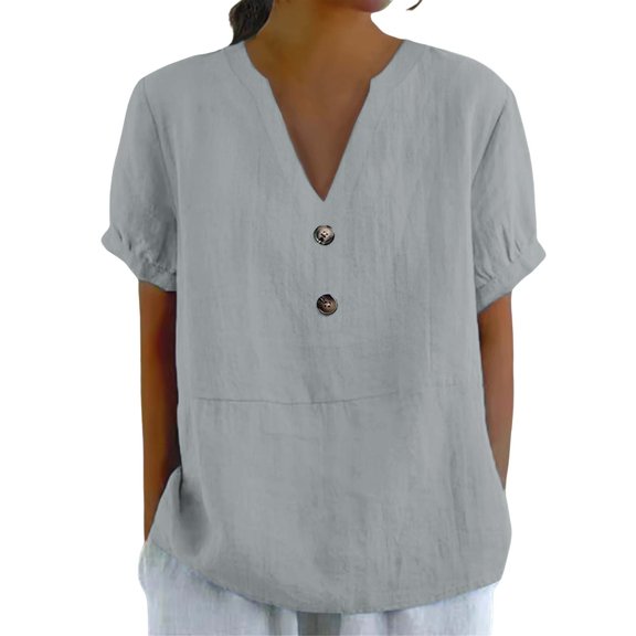 YOTMKGDO Short Sleeve V-Neck Shirt | Women's able Casual V Neck d Top T Shirt, summer tops for women (Grey, 3XL)