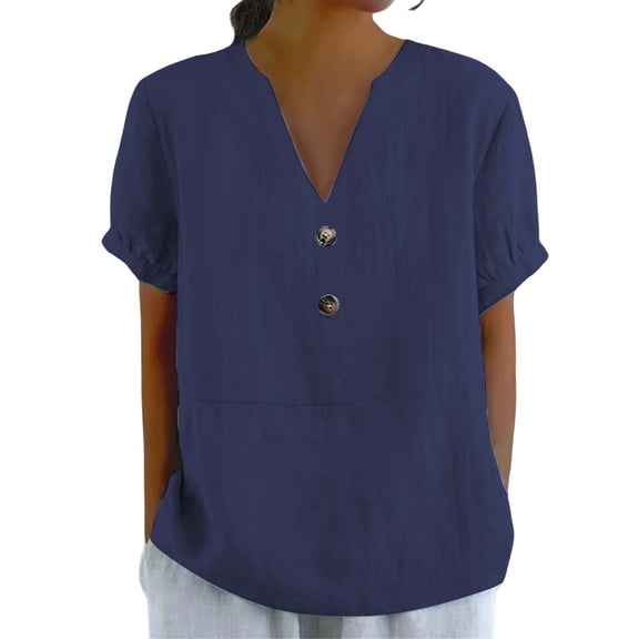 YOTMKGDO Short Sleeve V-Neck Shirt | Women's able Casual V Neck d Top T Shirt, summer tops for women (Navy, XL)
