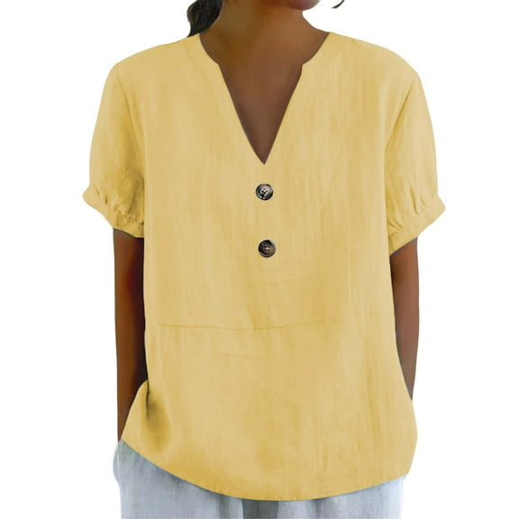 YOTMKGDO Short Sleeve V-Neck Shirt | Women's able Casual V Neck d Top T Shirt, summer tops for women (Yellow, S)