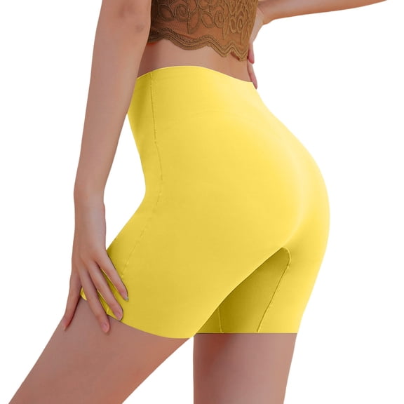 YOTMKGDO Shorts for Women, Bladder Control Underwear for Women, Summer Ultra Thin Non Marking High Waist Boxer Underwear Women'S Pants Anti Walking , Ladies Underwear Panties (Yellow, L)