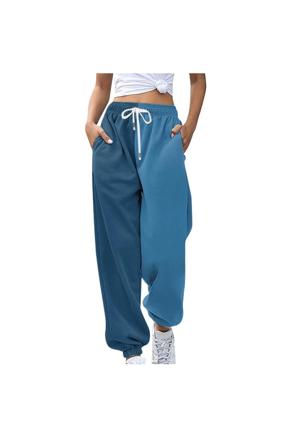 Slacks for Women Fashion Women's Loose Breathable Color Blocking Gradient Side Pockets Leg Opening Drawstring Seasonal Ladies Women's Pants Dark Blue XL