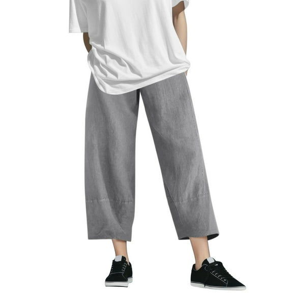 YOTMKGDO Slacks for Women Pant Cotton Women Waist Crop Loose Colour Pure and Pants Elastic with Pocket Women Casual Pants Plus Size Leggings Grey XL