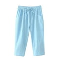 thumbnail image 1 of YOTMKGDO Slacks for Womens Cotton Trousers Waist Loose Pocket Elastic Pants Three-Quarter Pants Women's Pants Blue XL, 1 of 3