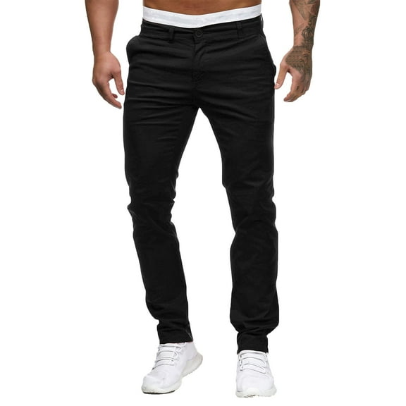 YOTMKGDO Slim Waist Full Trousers Men's Casual Solid Mid Pocket Length Fashion Pant Men's Pants, Pants for Men, Black Sizes S-3XL