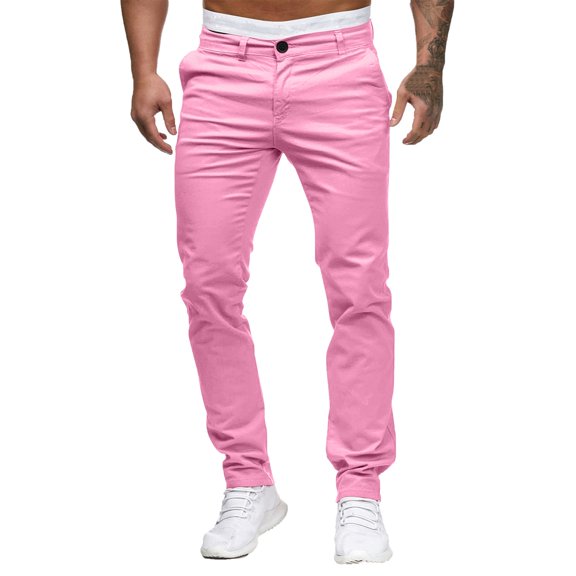 YOTMKGDO Slim Waist Full Trousers Men's Casual Solid Mid Pocket Length Fashion Pant Men's Pants, Pants for Men, Pink Sizes S-3XL