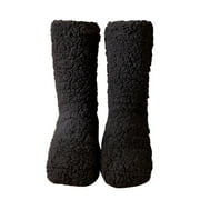 YOTMKGDO Slipper Socks for Women, Fluffy Socks Winter Fashion Bedroom for Women Wearing Plush Carpet Solid Color Socks Plush Thickened Sleep Snow Socks, Black
