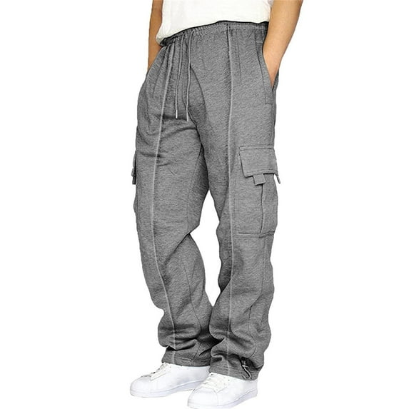 YOTMKGDO Straight-Leg Baggy Casual Solid Pants for Men, Dark Gray M