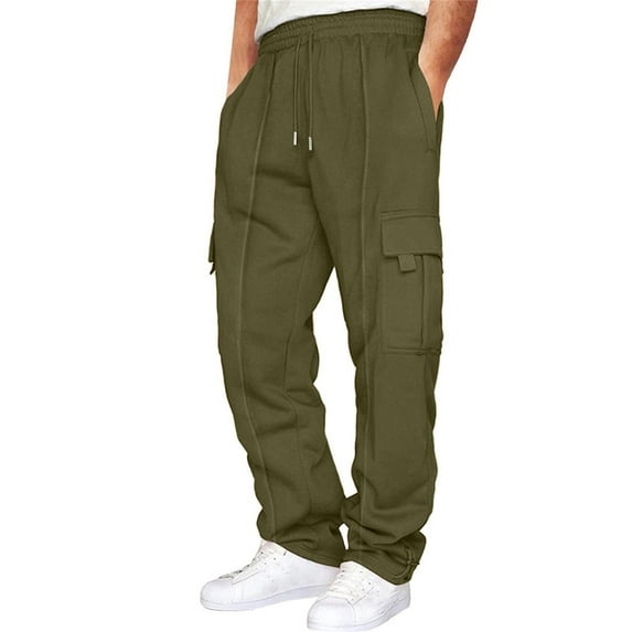 YOTMKGDO Straight-Leg Baggy Casual Solid Pants for Men, Green 3XL