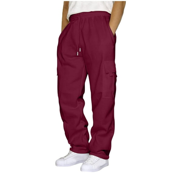 YOTMKGDO Straight-Leg Baggy Casual Solid Pants for Men, Wine S