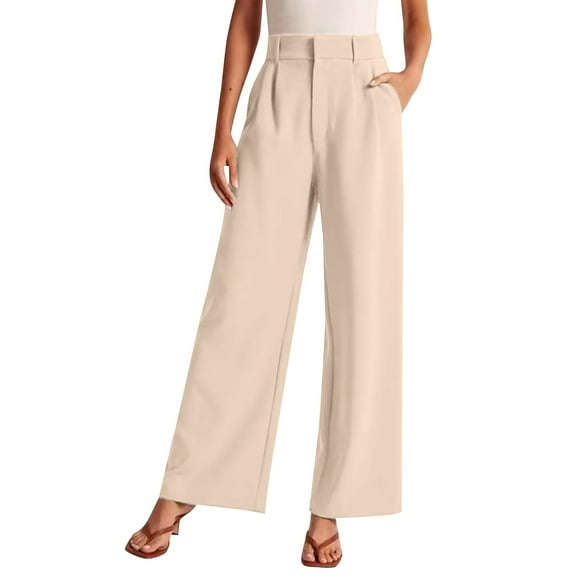 YOTMKGDO Suit Pants Women's Trousers Solid Color Thin Pocket High Waist Casual Pants Wide Leg Pants Bell Bottoms Slacks for Womens Trousers Bronze M