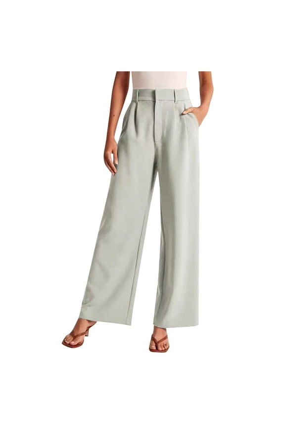Suit Pants Women's Trousers Solid Color Thin Pocket High Waist Casual Wide Leg Pants Bell Bottoms Slacks for Womens Trousers Mint Green M