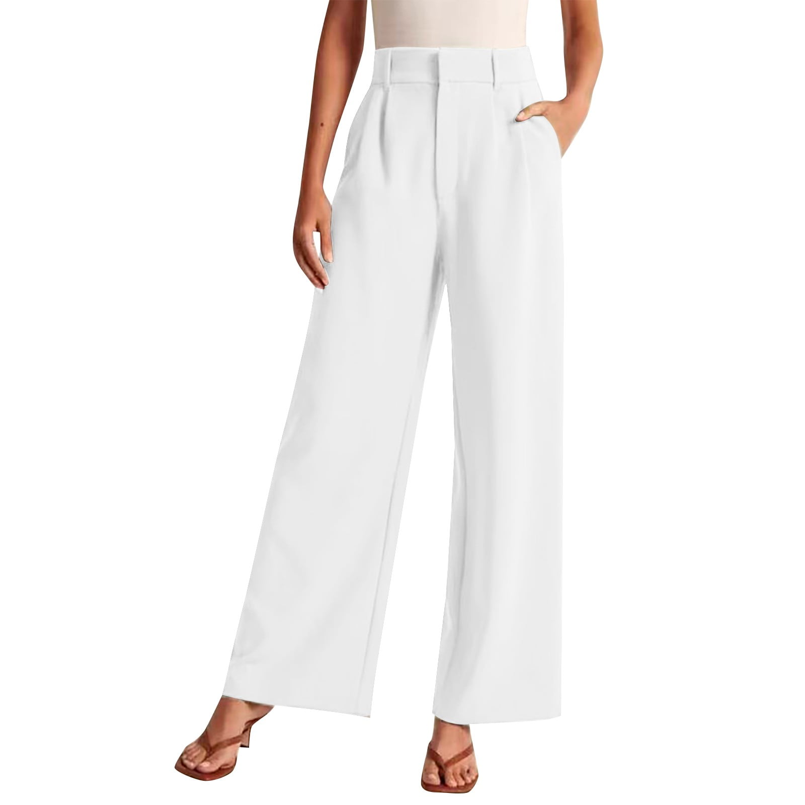 Women Retro Casual High Waist Solid Color Wide Leg Pants Bell-Bottom Trousers