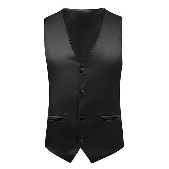 YOTMKGDO Suit Vest, Mens Solid Color Wedding Dress Vest Mens Coat British Leisure Slim Stage Costume, Black, L