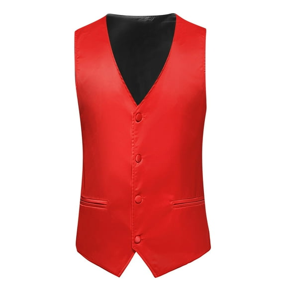 YOTMKGDO Suit Vest, Mens Solid Color Wedding Dress Vest Mens Coat British Leisure Slim Stage Costume, Red, L
