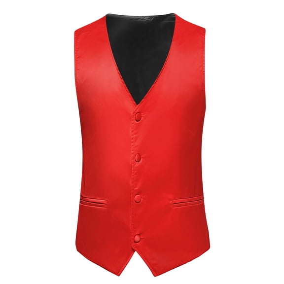 YOTMKGDO Suit Vest, Mens Solid Color Wedding Dress Vest Mens Coat British Leisure Slim Stage Costume, Red, L
