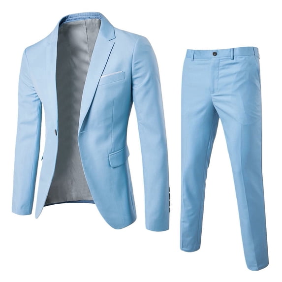 YOTMKGDO Suits for Men, Men's Suit Slim,2 Piece Suit, Business Wedding Party Jacket Vest Pants Coat, Blazer for Men, Business Casual Outfits, Color Blue,Size M