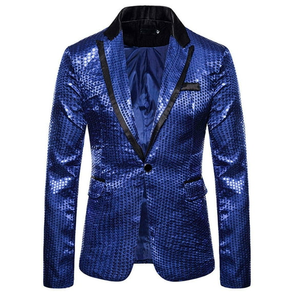 YOTMKGDO Suits for Men, Casual Men'S Charm Jacket Coat Fit Suit Party Sequin Top One Button Men'S Coats Jackets, Blazer for Men Blue S