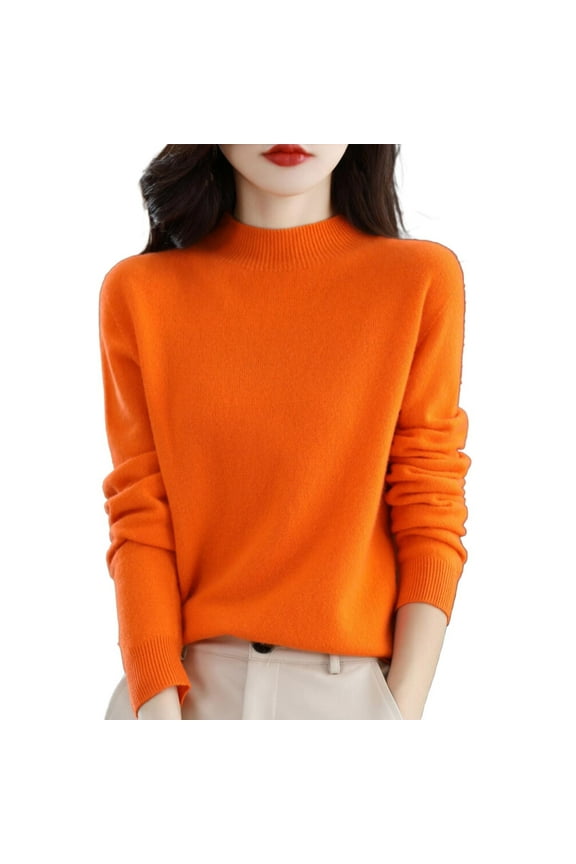 Sweaters for Women, Women's Semi Turtleneck Sweater Long Sleeve Solid Color Pullover with A Base Shirt Autumn and Winter, Pullover Sweaters for Women, Turtleneck Sweater Women Orange XL