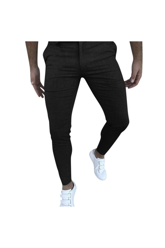Sweatpants for Men, Pantalones De Hombre, Men Slim Fit Solid Color Pant Trouser Zipper Casual Pant Long Casual Sports Pant Trouser, Black L