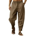 thumbnail image 1 of YOTMKGDO Sweatpants for Men, Pantalones De Hombre, Men's Hip Hop Breathable Cotton Linen Striped Loose Casual Sports Pants, Brown M, 1 of 6