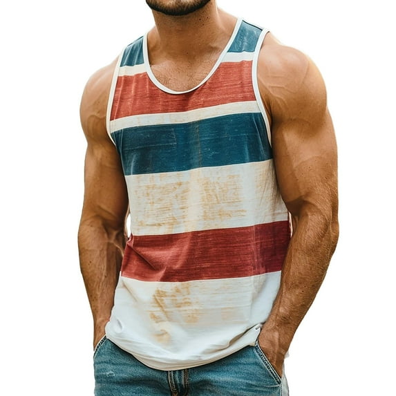 YOTMKGDO Tank Tops Men, Crew Neck Men's Casual Fashion Striped Color Blocking Trend Loose Fitting Sports and Fitness Sleeveless Shirts for Men Sleeveless (Gray, 4XL)