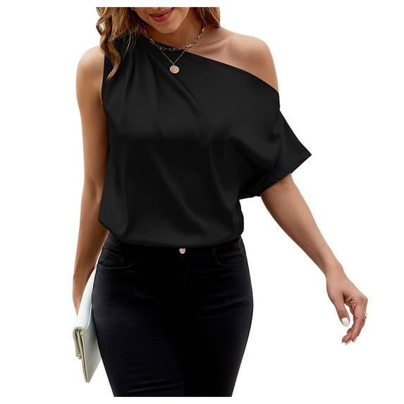 YOTMKGDO Tank Tops Sleeveless, Scoop Neck 2024 Cap Sleeve Top Bat Sleeved Off The Shoulder Satin Shirt Vest Elegant Belted Shirt Solid Workwear for Women Black S-XL