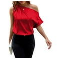 thumbnail image 1 of YOTMKGDO Tank Tops Sleeveless, Scoop Neck 2024 Cap Sleeve Top Bat Sleeved Off The Shoulder Satin Shirt Vest Elegant Belted Shirt Solid Workwear for Women Red S-XL, 1 of 1
