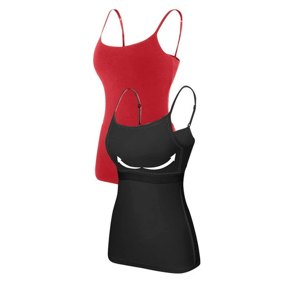 YOTMKGDO Tank Tops Sleeveless, Scoop Neck Cotton Spaghetti Straps Women's with Bra Pads Bra One Vest Camisole Top Solid Casual for Women Red S-3XL