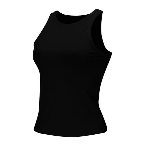 YOTMKGDO Tank Tops for Women 2024, Crew Neck Tank Top Blouse Women Racerback Slim Top Knit Ribbed Shirt Women's Blouse Sleeveless (Black, L)