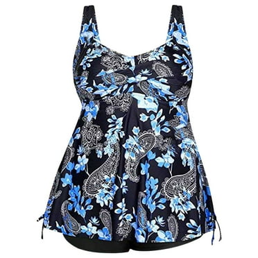 YOTMKGDO Tankini Swimsuits For Women, Women Swimwear Push Up Bikini Set Thong Tankini Bathing Suit Beach Wear, Blue 3XL