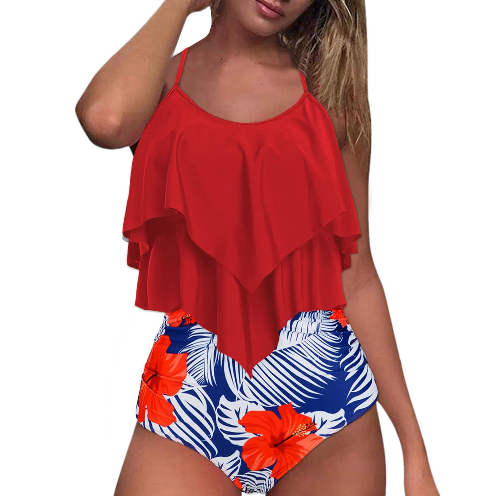 Tankini Small YOTMKGDO Tankini Swimsuits For Women, Split Two Waist Floral Vest ...