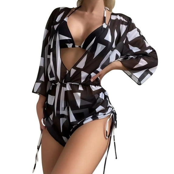 YOTMKGDO Tankini Swimsuits For Women, Womens High Waisted Bikini Cute Sporty Push Up Swimsuit Ruffle Swim Skirt 3 Piece Bathing Suits, 3 Piece Swimsuits For Women Black+S