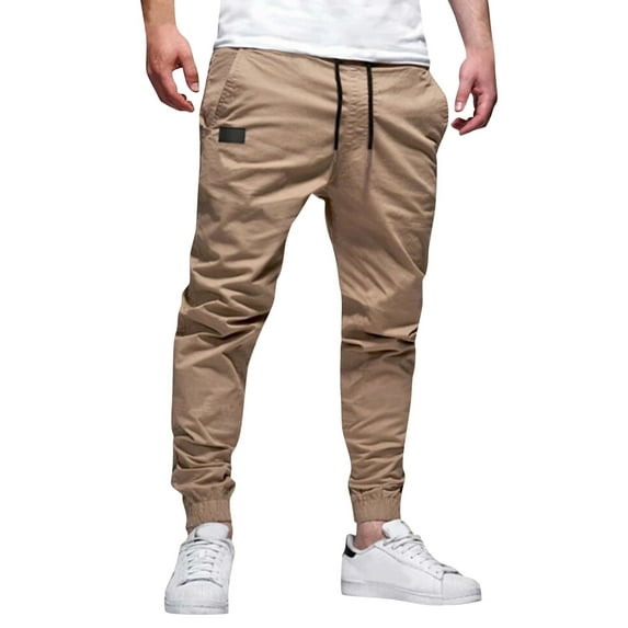YOTMKGDO Taper Joggers Men's Fashion Casual Mid Waist Pencil Pant Solid Pocket Full Length Trousers Casual Solid Pants for Men, Khaki L