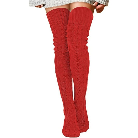YOTMKGDO Thigh High Socks, Over The Knee Socks for Women Women'S Cable Knitted Boot Socks Extra Long Thigh High Winter Stockings Over Knee Leg Warmers, Red(Small)
