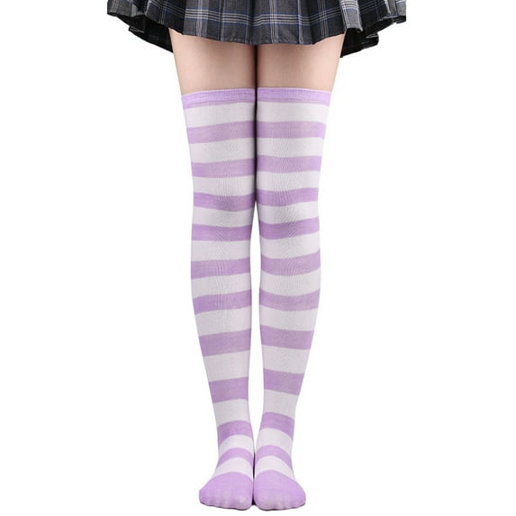 YOTMKGDO Thigh High Socks, Over The Knee Socks for Women Womens Over Knee High Socks Women Thigh Wide Striped Stockings for Cosplay Leg Warmer, Purple
