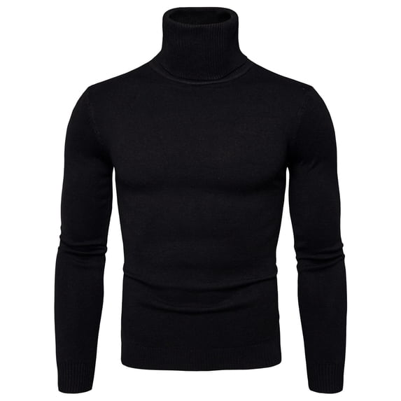 YOTMKGDO Turtle Neck Shirt Men, Mens Autumn and Winter Solid Soft Turtleneck Sweater Flexibility Solid Color Close Fitting Top Slim Sweater Black L