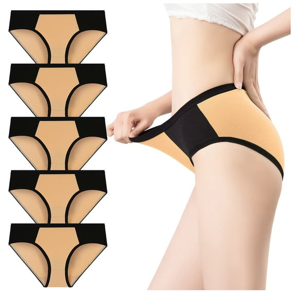 YOTMKGDO Underwear Women Pack, Cotton Underwear Bladder Control Underwear Briefs Underpants Patchwork Bikini Panties Ladies Underwear Panties, Ladies Panties 5-Pack Plus Beige 4XL