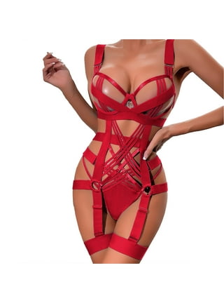 Lingerie for Women Sexy Naughty Push Up Bra Bow Tie Mesh Lace Erotic  Suspender Nightgown See-Through Nightgown 