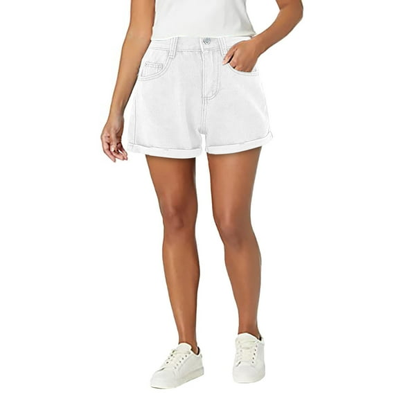 YOTMKGDO Wide Leg Pants Women's Curled Straight Leg Casual Denim Shorts Bell Bottoms Slacks for Women White M