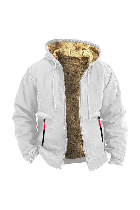 Winter Coats for Men, Sweater Men'S Lamb Loose Coat Plus Sweater Men'S Coat Zipper Pocket White L