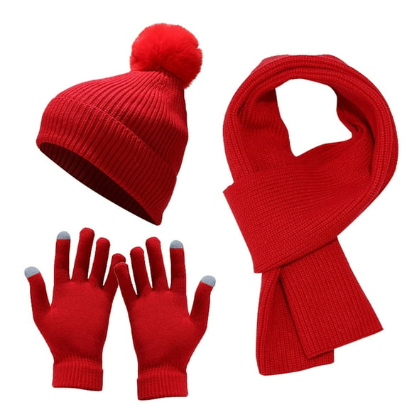 YOTMKGDO Winter Hat, Winter Gloves Hat Men Knitted Sets Winter Warm Hat Knit Windproof Adult Scarf Skiing Women Gloves Cycling Baseball Caps, Red