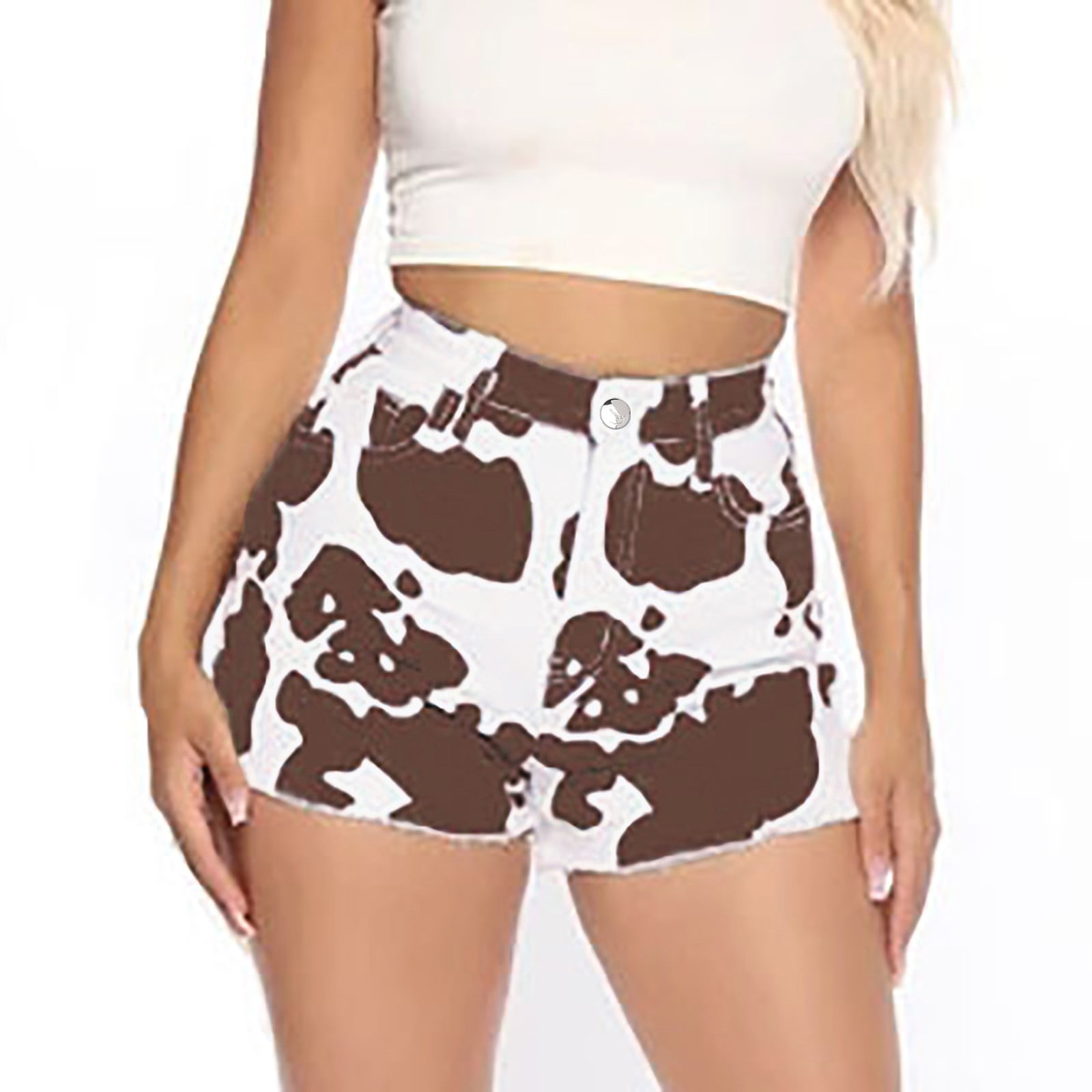 YOTMKGDO Women'S Denim Shorts Brown Cow Pattern Print