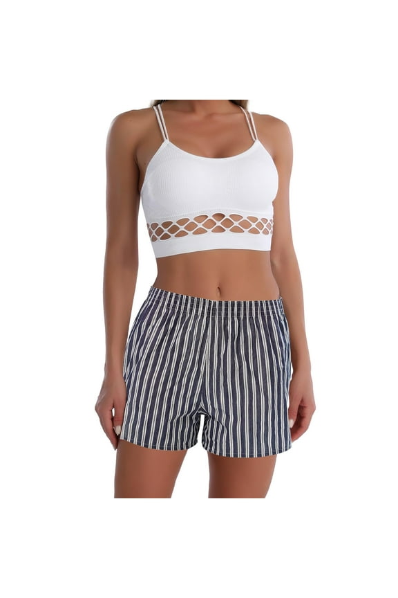 Women Shorts Cotton Checkered Ladies Boxers Print Gingham Striped Shorts Plaid Cute, Shorts for Women, Gray Sizes S-XL