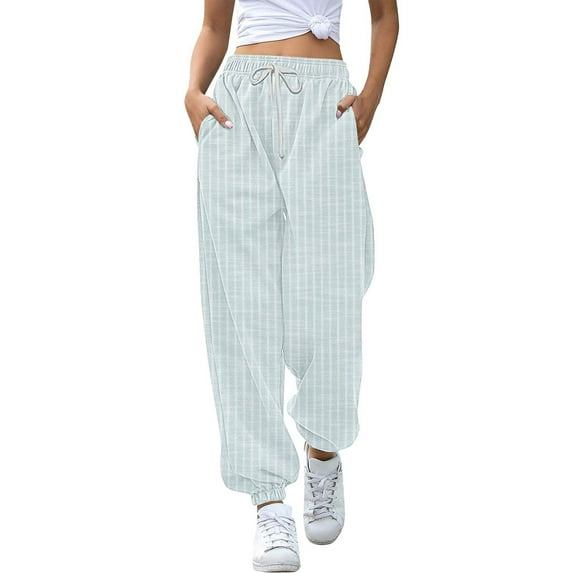YOTMKGDO Women's Fashion Stripe Print Pocket Casual Pants, Pants for Women, Mint Green Sizes S-XXL