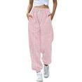 thumbnail image 1 of YOTMKGDO Women's Fashion Stripe Print Pocket Casual Pants, Pants for Women, Pink Sizes S-XXL, 1 of 6