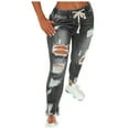thumbnail image 1 of YOTMKGDO Women's Pants Jeans Trouser High Women Flares Ankle Hole Solid Fashion Pants Bandage Color Plus Size Pants Womens Jeans Grey 5XL, 1 of 3