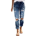 thumbnail image 1 of YOTMKGDO Women's Pants Womens Ripped Mid Waisted Boyfriend Jeans Loose Fit Distressed Stretchy Denim Pants Womens Jeans Stretchy Blue L, 1 of 7