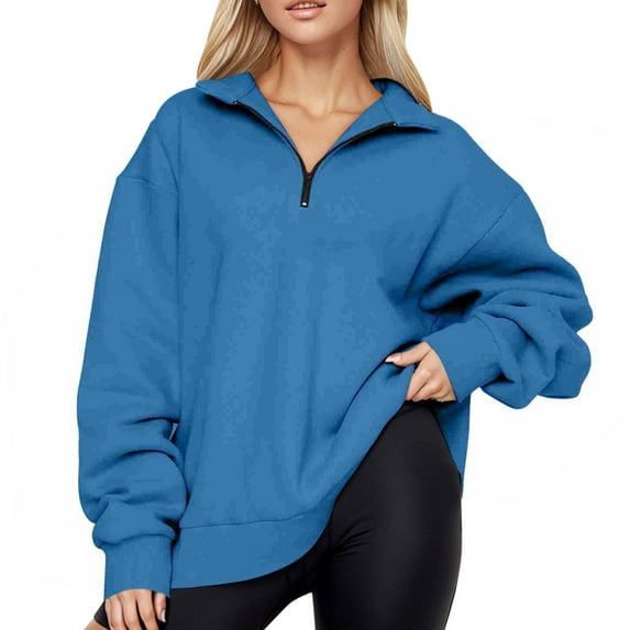 YOTMKGDO Womens Sweaters Button Up Tops for Women Sweatshirt Oversized Half Zip Pullover Long Sleeve Sweatshirt Quarter Zip Hoodie Sweater Teen Girls Fall Womens Long Sleeve Tops, Blue+S